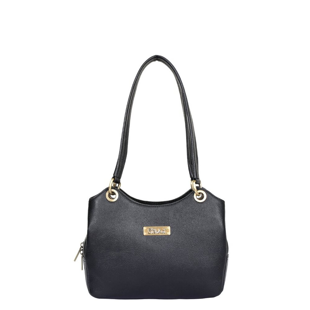 Women Genuine Leather Black Top Handle Shoulder Hobo  Bag Ladies Satchel Handbag